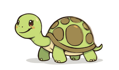 Obraz premium Cute Cartoon Turtle Vector Illustration on White Background