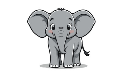 Fototapeta premium Cute Cartoon Baby Elephant Vector – Smiling Front View Animal Illustration