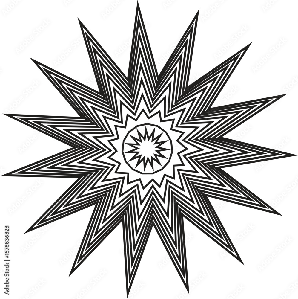 Poster abstract geometric pattern with vibrant color accents and silhouette element