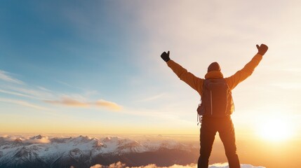 Fototapeta premium Person celebrating on mountain summit