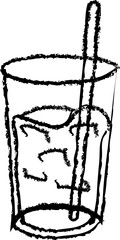 A sketch lineart of a juice with ice cube with a straw