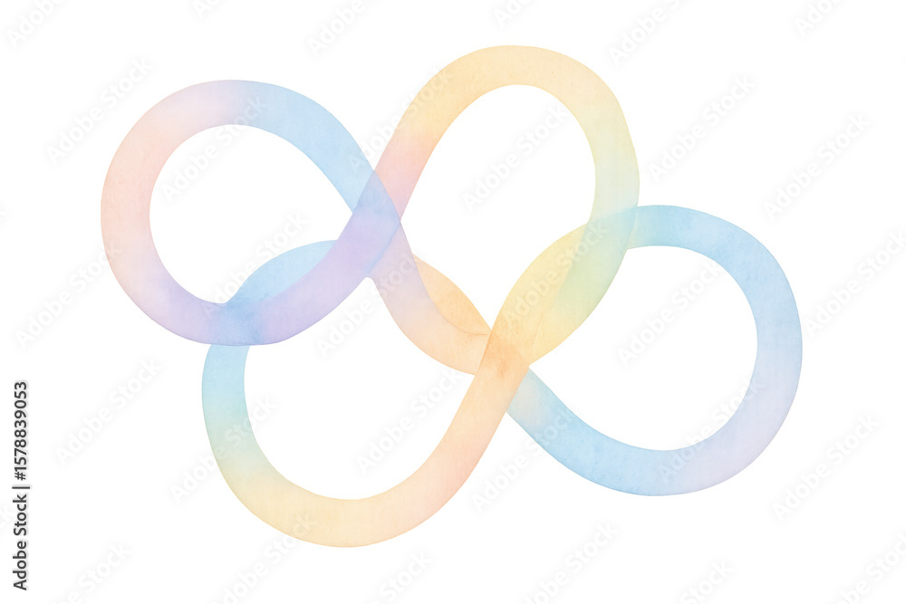 Poster pastel watercolor circles overlapping, creating ethereal interconnected pattern representing harmony