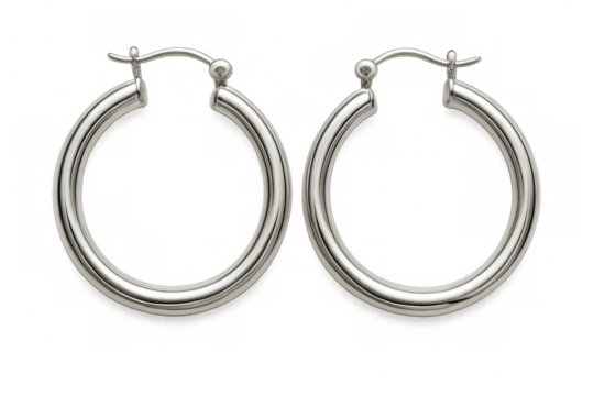 Shiny silver hoop earrings enhancing any outfit with a touch of elegance, showcasing a perfect blend of modern and classic design
