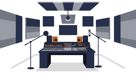 Fototapeta premium Professional Music Recording Studio with Mixing Console and Microphones Illustration.