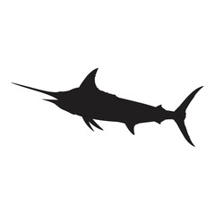 Fototapeta premium A black marlin silhouette is isolated on white background, capturing the essence of this powerful and iconic game fish