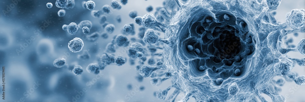 Poster cold germs entering mouth in microscopic detail with an empty area for additional elements or text