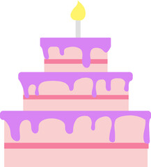 Birthday cake with candle flat icon. Vector illustration