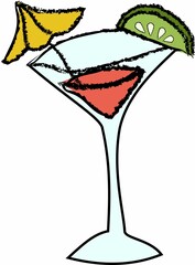 A colorful cocktail transparent illustration set featuring hand-drawn summer beach icons.