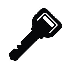 Black silhouette of a car door key, outlined vector on white.