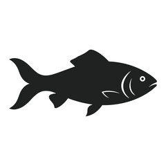 Obraz premium A black silhouette of a fish is swimming gracefully, isolated on white background