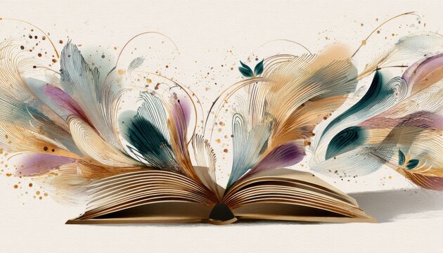 A horizontal illustration for Kiswahili Language Day of Afrikaanse taaldag, showing an open book with Swahili text on its pages resting on a simple surface.  - Powered by Adobe