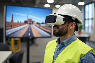 Civil Engineer Utilizes VR Glasses for Virtual Walkthrough of Construction Site Model