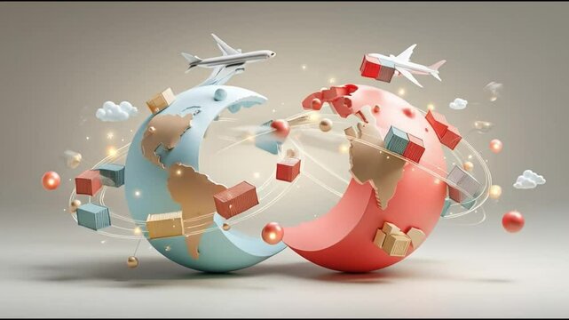 Global transportation and international trade concept with two globes interconnected