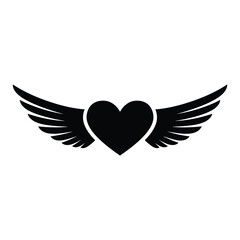 Fototapeta premium A black heart with wings is isolated on white background, representing freedom and love