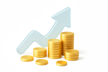 Coins gold 3D Stock Market Analysis in PNG transparent background with Growth Charts and Financial Investment Data.