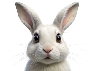 Obraz premium A close up portrait of a white rabbit with long ears and brown eyes against a white background