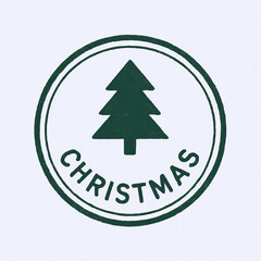 Christmas Stamp Icon with Pine Tree Silhouette Design