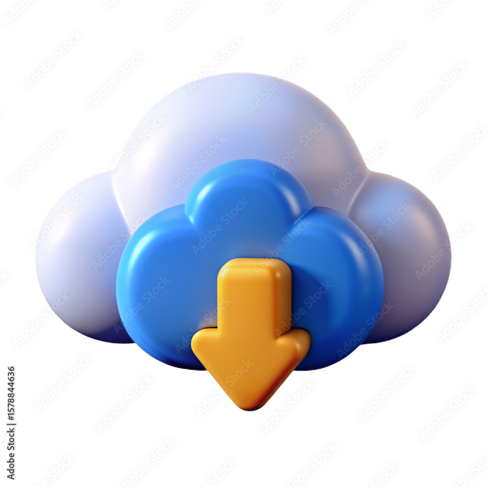 Poster cloud download 3d icon with transparent background data transfer storage computing connectivity netw