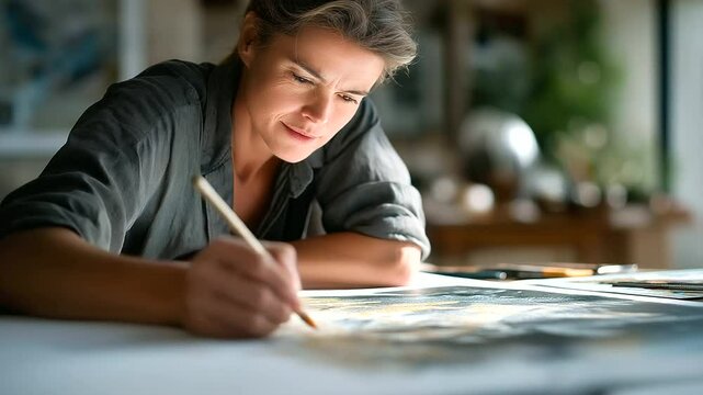 Coastline cartographer sketching with natural light at a desk