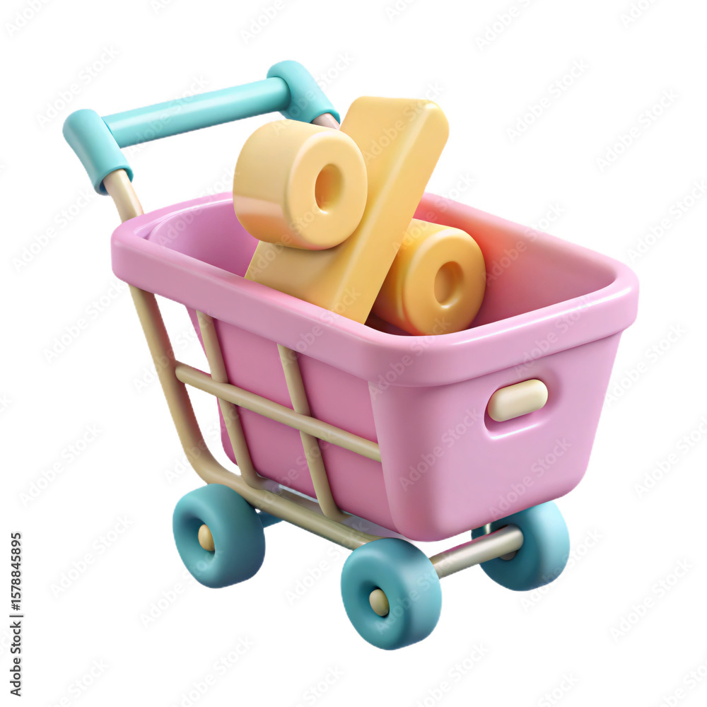 Aufkleber delightful 3d rendering of a shopping cart containing percentage symbols on a transparent background