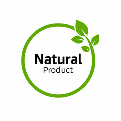 Natural product logo with green circle and leaves on a white background