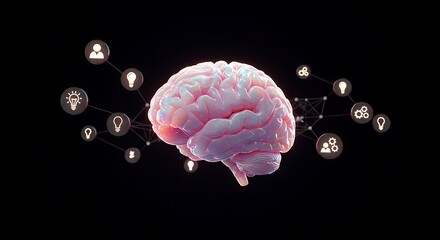 Human Brain with Connected Idea Icons