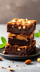 Decadent chocolate brownies topped with nuts, perfect for dessert lovers and sweet treat enthusiasts.