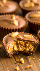 Delicious chocolate peanut butter cups with crunchy peanuts, perfect for sweet cravings and dessert lovers.