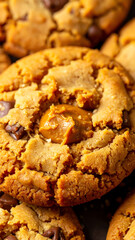 Delicious homemade cookies with chocolate chips and caramel, perfect for dessert or a sweet treat.