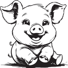 Smiling Pig Illustration: A whimsical illustration of a cheerful piglet sitting, exuding warmth and joy with a radiant smile.