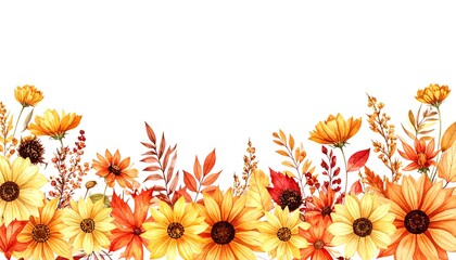 Watercolor autumn flowers border