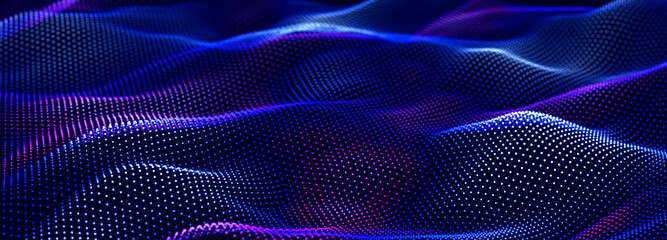Particle stream. Biue background with many glowing particles. Information technology background. 3d rendering.