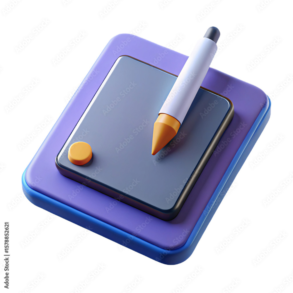 Poster modern 3d graphic tablet and stylus icon with transparent background for digital design and creative