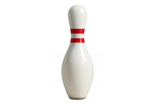 Bowling pin with red stripes standing on a transparent background, perfect for sports and recreation projects