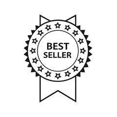Black and White Best Seller Badge with Stars Vector Icon