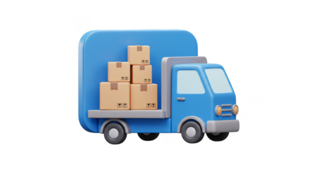3D Blue Delivery Truck with Boxes Cargo Shipping Transparent