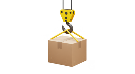 3D Crane Lifting Package Delivery Box with Hook Transparent Object