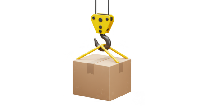 3D Crane Lifting Package Delivery Box with Hook Transparent Object