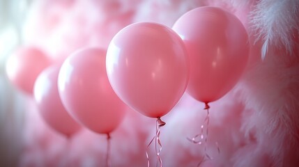Pink balloons float gracefully, adding a touch of charm to a vibrant and festive environment filled with joy