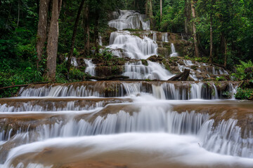 Phacharoen Waterfall Beautiful waterfall in the middle of a tropical forest in Thailand