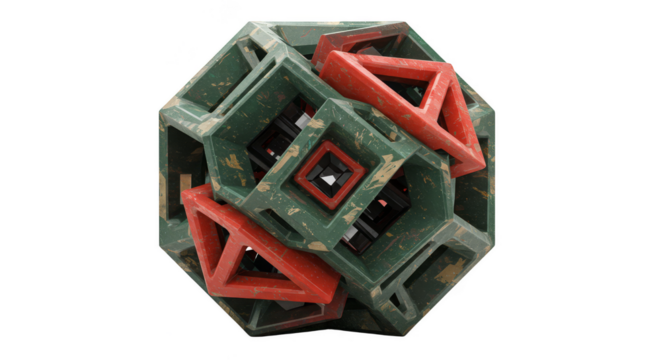 3d Geometric Shape in Green and Red Creative Transparent Background