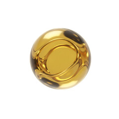 3D Golden Sphere Ball Shiny Metallic Object on Transparent Background