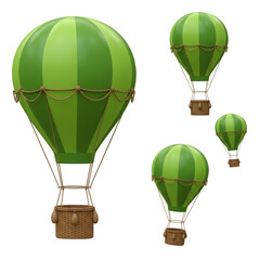 3D Green Hot Air Balloon Flight Adventure on Transparent Background