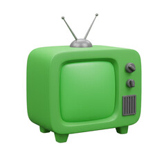 3D Green Retro Television Vintage Cute Cartoon on Transparent