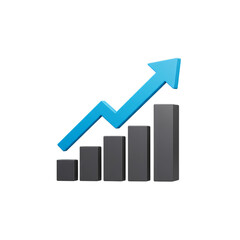 3D Growth Chart with Blue Arrow Shows Business Success and Increase