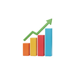 3D Growth Bar Chart with Green Arrow Business Success Illustration
