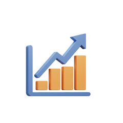 3D Growth Chart with Arrow Business Finance Statistic Illustration