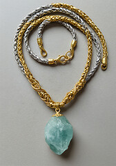 Raw Aquamarine Two-Tone Braided Necklace