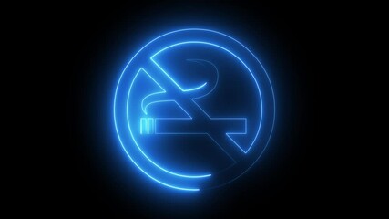 Abstract neon No smoking icon animation No smoking icon animation by purple color neon on black background
