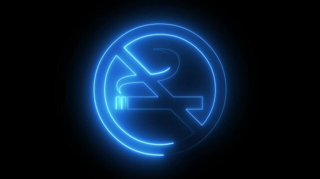 Abstract neon No smoking icon animation No smoking icon animation by purple color neon on black background
